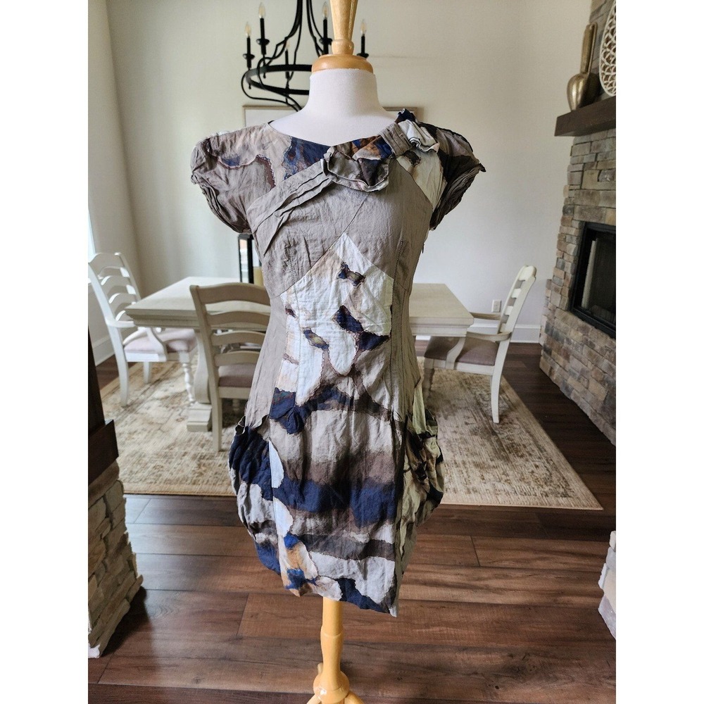 Vivi‎ Made in Italy Abstract Artsy Boho Cotton Metal Dress